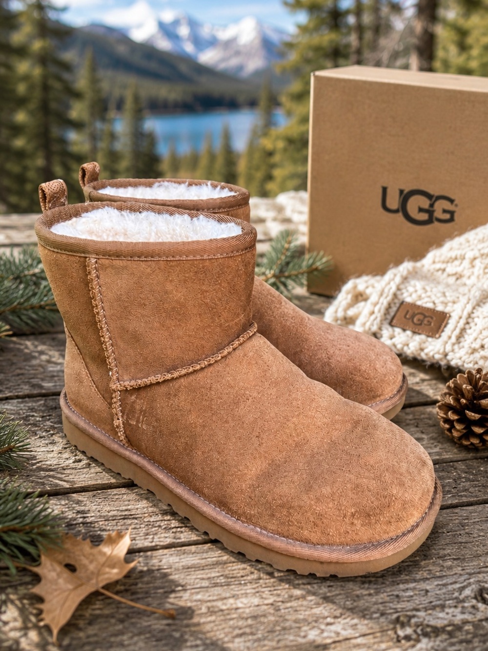 UGG Classic Mini II Chestnut Sheepskin Suede Boots Women’s Sz 7 Cozy Winter Boot
